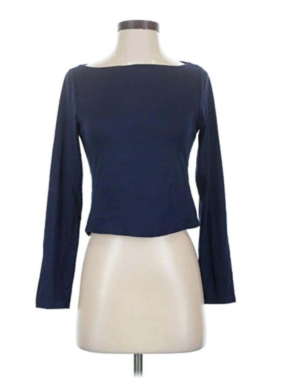 Live in the Moment Women's Size Small Boatneck Top Long Sleeve Navy Blue Stretch